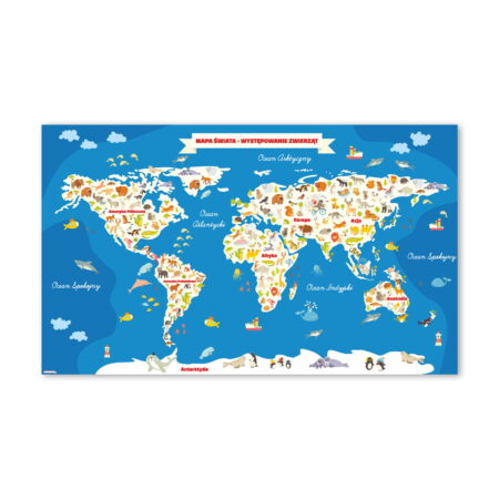 Naklejka Mapa Świata - Występowanie zwierząt