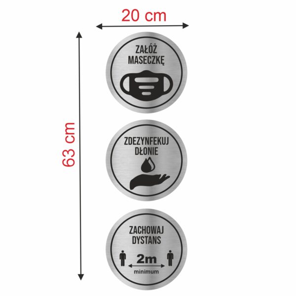 Naklejki Koronawirus Exclusive na drzwi wytyczne srebrne 3 szt komplet 20 cm średnica