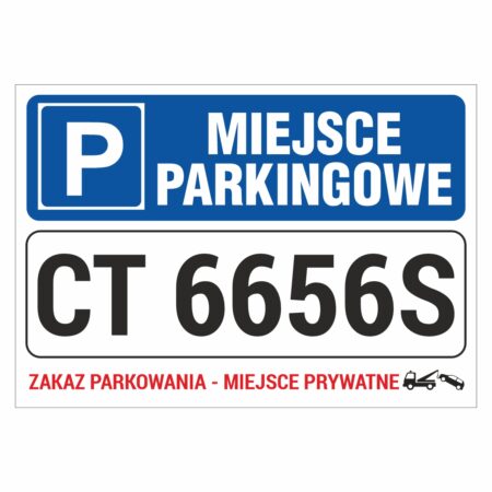 Tablica miejsce parkingowe z numerem rejestracyjnym