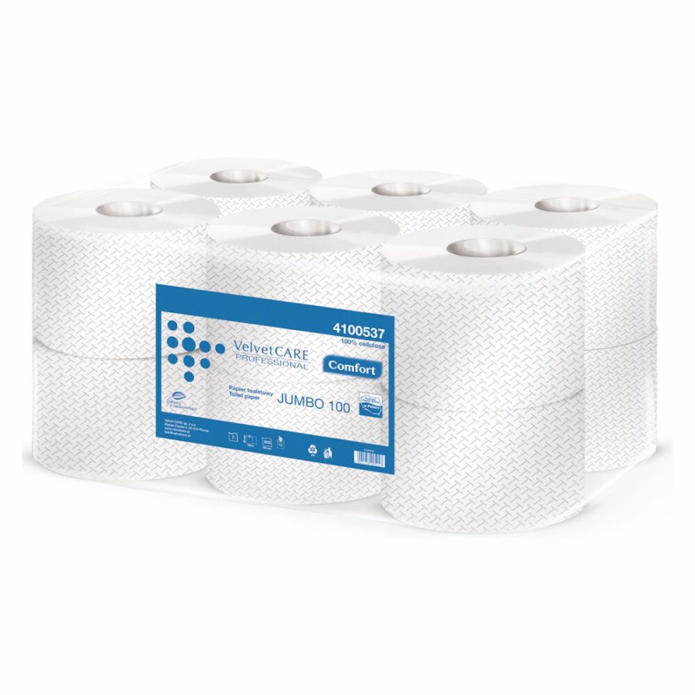 Papier toaletowy celulozowy VELVET PROFESSIONAL JUMBO, 2-warstwowy, 800 listków, 100M, 12 sztuk w opakowaniu, biały