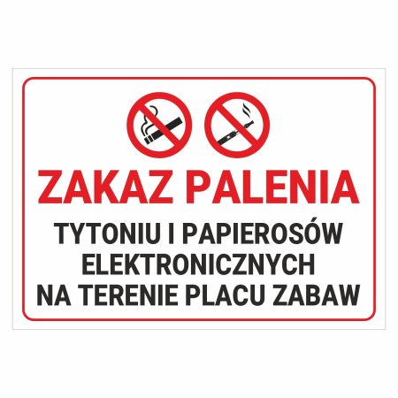Zakaz palenia tytoniu i papierosów elektronicznych na terenie placu zabaw naklejka / tabliczka