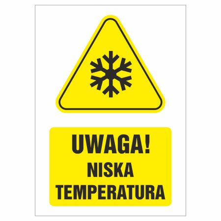 Uwaga niska temperatura naklejka / tabliczka